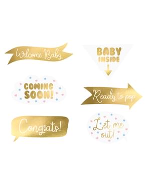 Set de 6 piese diferite aurii baby shower pentru photobooth – Gender Reveal Party