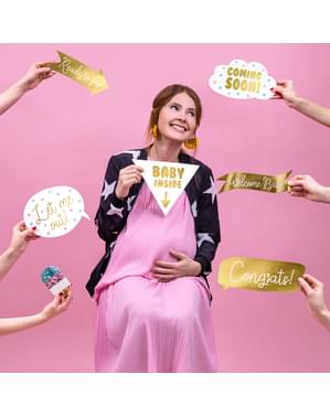 6 accessoires divers dorées baby shower pour photobooth - Gender Reveal Party