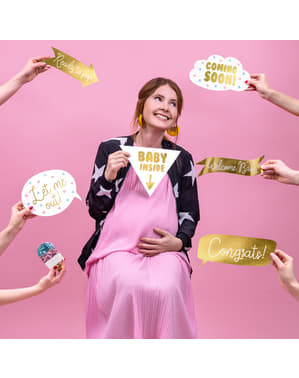 6 peças variadas douradas de baby shower para photocall - Gender Reveal Party