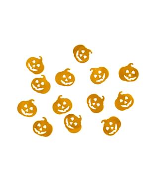 Konfetti i form av pumpor orange metallic till bordsdukning