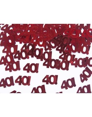 "40!" Folyo Masa Konfeti, Kırmızı - Kilometre Taşı Doğum Günü