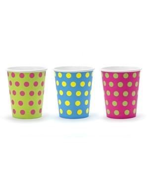 डॉट्स के साथ 6 मिश्रित पेपर कप का सेट - रंगीन और होलोग्राफिक जन्मदिन