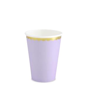 गोल्ड रिम, पेस्टल पर्पल - यम्मी के साथ 6 पेपर कप का सेट