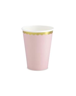 Set 6 Piala Kertas dengan Pelek Emas, Pastel Pink - Yummy