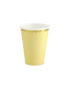 गोल्ड रिम, पेस्टल येलो - यम्मी के साथ 6 पेपर कप का सेट