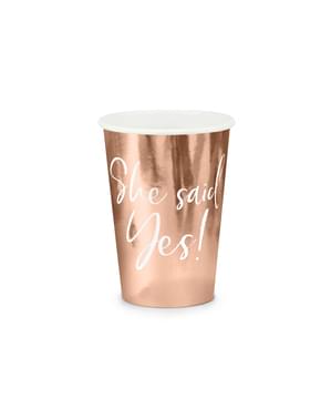 6 bicchieri 'She said yes' oro rosa di carta - Rose Gold Bride To Be
