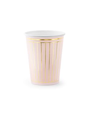 Set 6 Pastel Pink Paper Cups dengan Gold Stripes