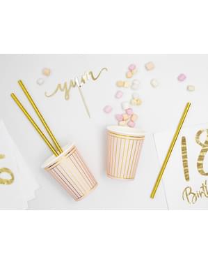Set 6 Pastel Pink Paper Cups dengan Gold Stripes