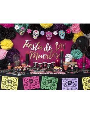 Set 6 Piala Kertas Hitam dengan Bunga Berwarna-warni - Koleksi Dia de Los Muertos