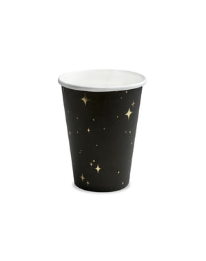 Комплект от 6 черни хартиени чаши със златни звезди - новогодишна колекция