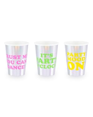 6 gobelets holographiques avec texte en carton - Electric Holo