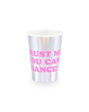 6 Holographic Paper Cups with Assorted Text - Electric Holo