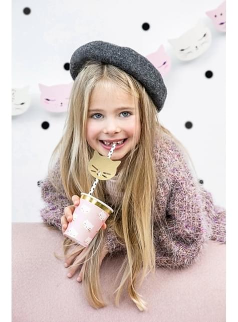 Set 6 růžových papírových kelímků s kočičkou - Meow Party