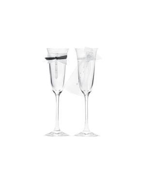 Kravat ve Peçe Dekorasyonlu 2 Şampanya Bardağı Seti
