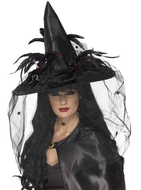 Cappello da strega di Halloween per festa, cappelli da strega, cappelli da  strega da donna attaccati con rose e piume