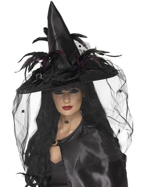 Pălărie de vrăjitoare cu pene și tul
