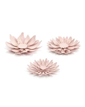 3 Çeşitli Kağıt Çiçek Masa Süslemeleri, Pastel Pembe - Rustik Koleksiyon