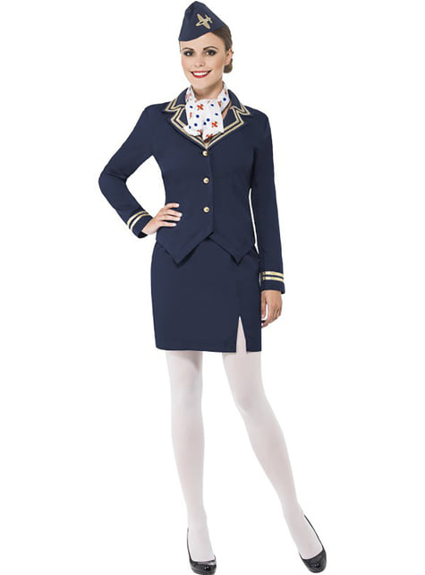 Blauw stewardess kostuum voor vrouwen