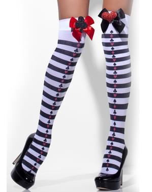 Harlequin black and white striped hold up tights