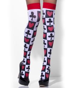 Meias-calças de arlequim com corações e trevos