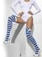 Blue and white striped hold up tights with bows