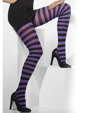 Paars met zwarte gestreepte panty
