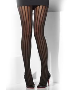 Meias-calças pretas transparentes com riscas