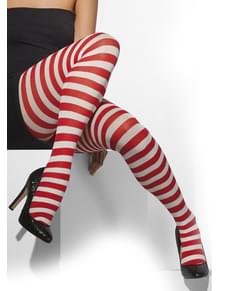 Collants às riscas vermelhas e brancas