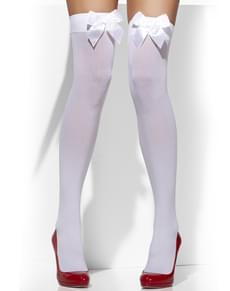 Meias-calças brancas com laços brancos