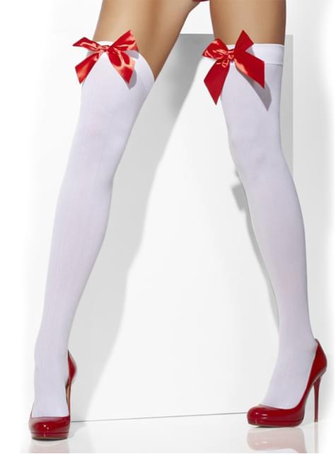 Bijele seksi uske hulahopke s crvenim mašnama