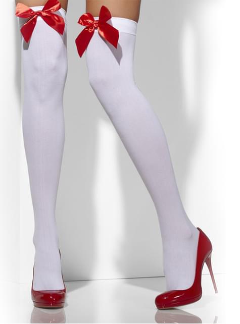 Calze sexy bianche con laccetti rossi
