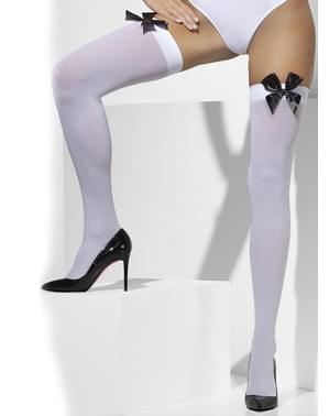 White hold up tights with black bows