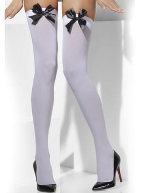 Hvite Hold Up Tights med Svarte Buer