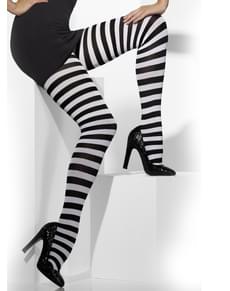 Meias-calças às riscas pretas e brancas
