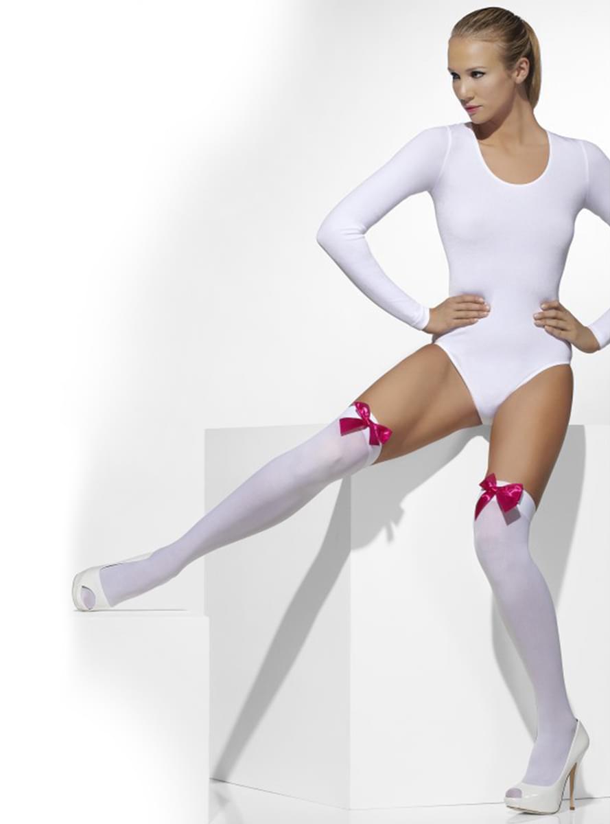White hold up tights with pink bows