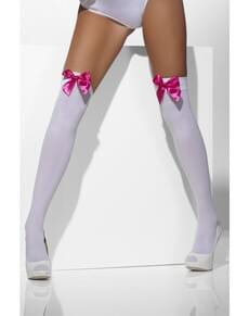 Meias-calças brancas com laços cor-de-rosa