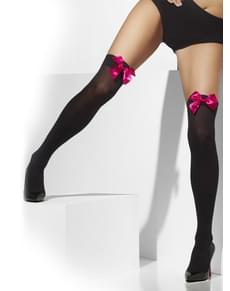 Meias-calças pretas com laços cor-de-rosa
