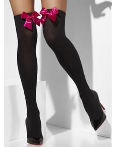 Meias-calças pretas com laços cor-de-rosa