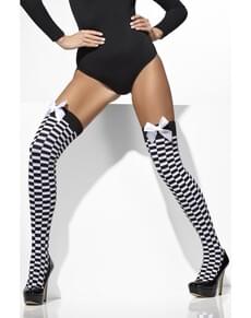 Meias-calças xadrez com laços