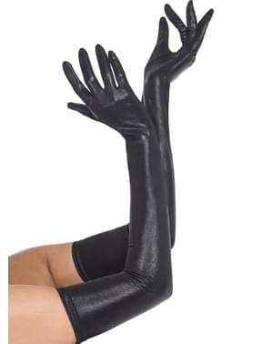 Black leather effect gloves