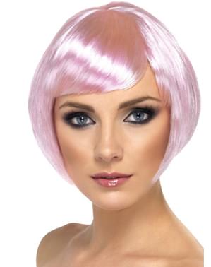 Peruca cor-de-rosa clarinho estilo bob com franja