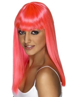 Pink neon glamour wig with fringe