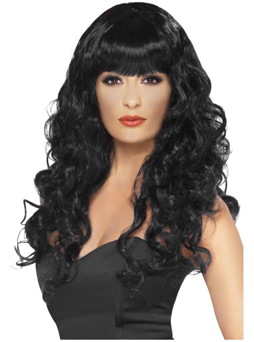 Long Black Wig with Fringe