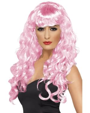 Parrucca rosa con frangia