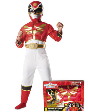 Fato de Power Ranger Megaforce vermelho para menino em caixa