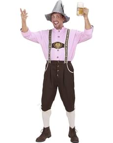Costume Bavarois Homme Lederhose Court Avec Bretelles - Pantalon En Cuir Suédé Marron, Broderies Traditionnelles - Pour Oktoberfest Ou Déguisement
