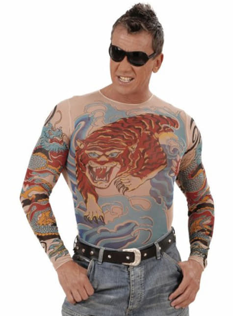 Tiger in zmaj tattoo tshirt za moškega