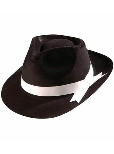 Chapéu de gangster preto flocado