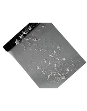 Kohokuvioin koristeltu pöytälakana, musta & hopea