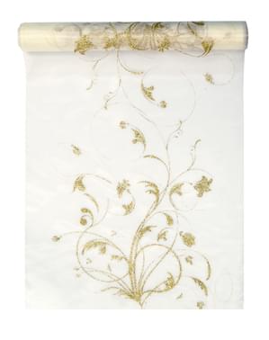 Embossed Organza Table Runner, Beige & Gold